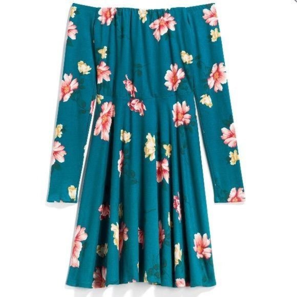nine britton Dresses & Skirts - Nine Britton Off Shoulder Teal Floral Mini Dress